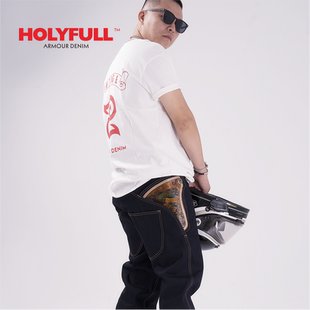 2025秋冬新品盔甲18盎司赤耳双染原牛皮雕拉链骑行机车复古牛仔裤