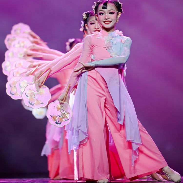 儿童古典舞淡妆浓抹总相宜舞蹈服中国风练功服团扇群舞飘逸演出服