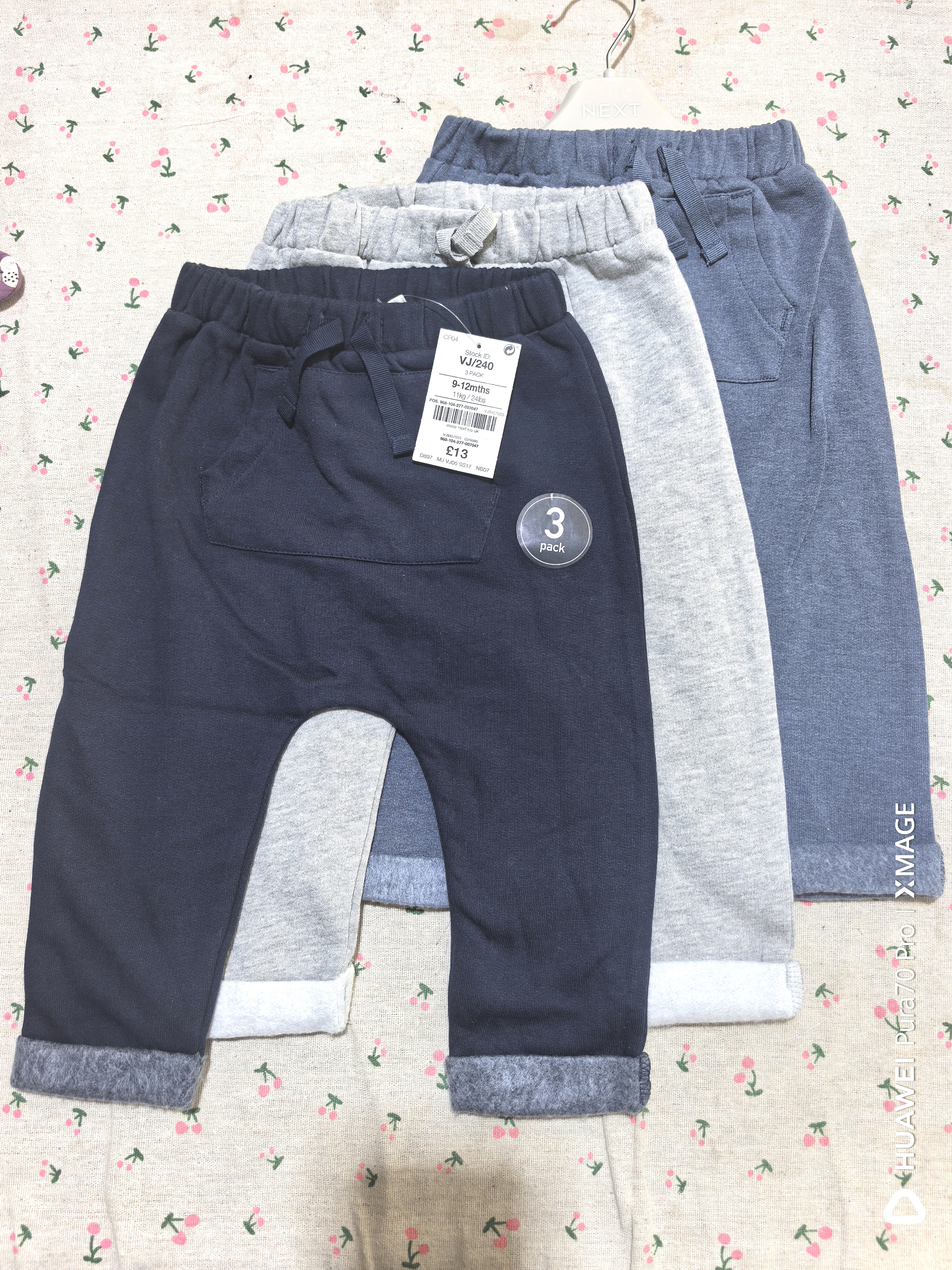 现货清仓英国NEXT男女宝宝婴儿松紧腰加绒运动长裤子大屁屁裤3条