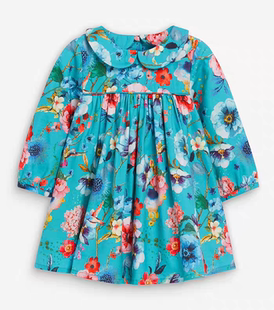 现货英国NEXT正品童装婴幼儿蓝绿色花卉长袖连衣裙子洋装公主裙