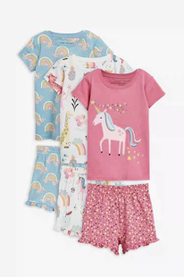 家居服套装 短裤 睡衣3套 女童宝宝彩虹独角兽短袖 现货英国next童装