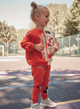 现货英国Next童装正品女童红色薄绒套头卫衣上衣+裤子套装运动服