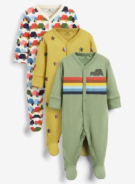 现货英国NEXT童装男宝宝彩虹汽车新生春秋长袖纯棉连体衣纯棉爬服