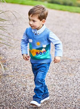 现货英国JoJo MaMan Bebe童装24春男童ins针织卡通无袖马甲背心