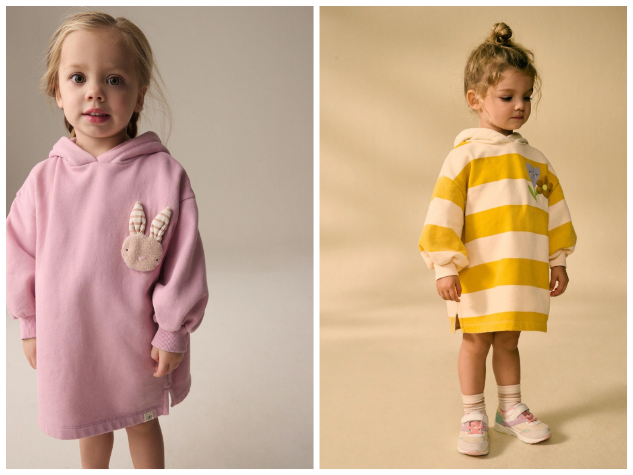 现货英国NEXT童装女童女宝宝粉色卡通兔子连帽长袖卫衣连衣裙子