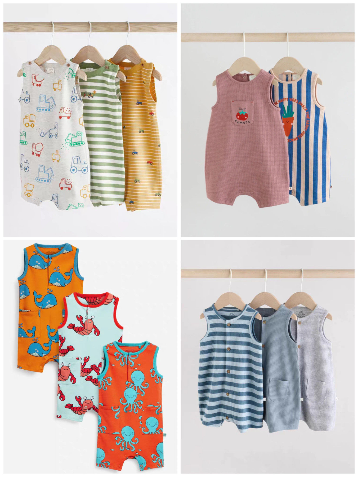 现货英国Next童装男宝宝婴儿纯棉无袖背心开裆连体衣爬服连身短裤