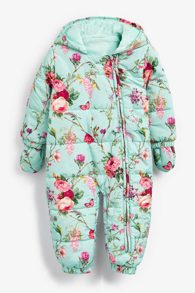 现货英国next秋冬女宝婴幼儿宝宝印花拉链加绒保暖连体棉服外套