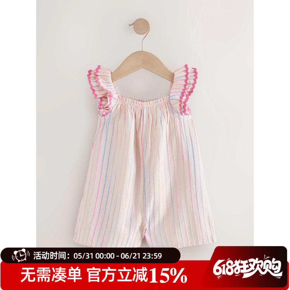 现货英国Next童装25女童女宝宝格子吊带背心连体衣连身短裤连身衣