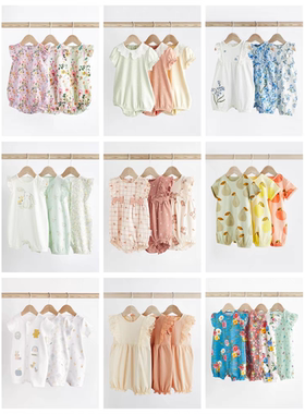 现货英国next童装新款婴儿女宝宝纯棉短袖连体衣连身短裤爬服3件