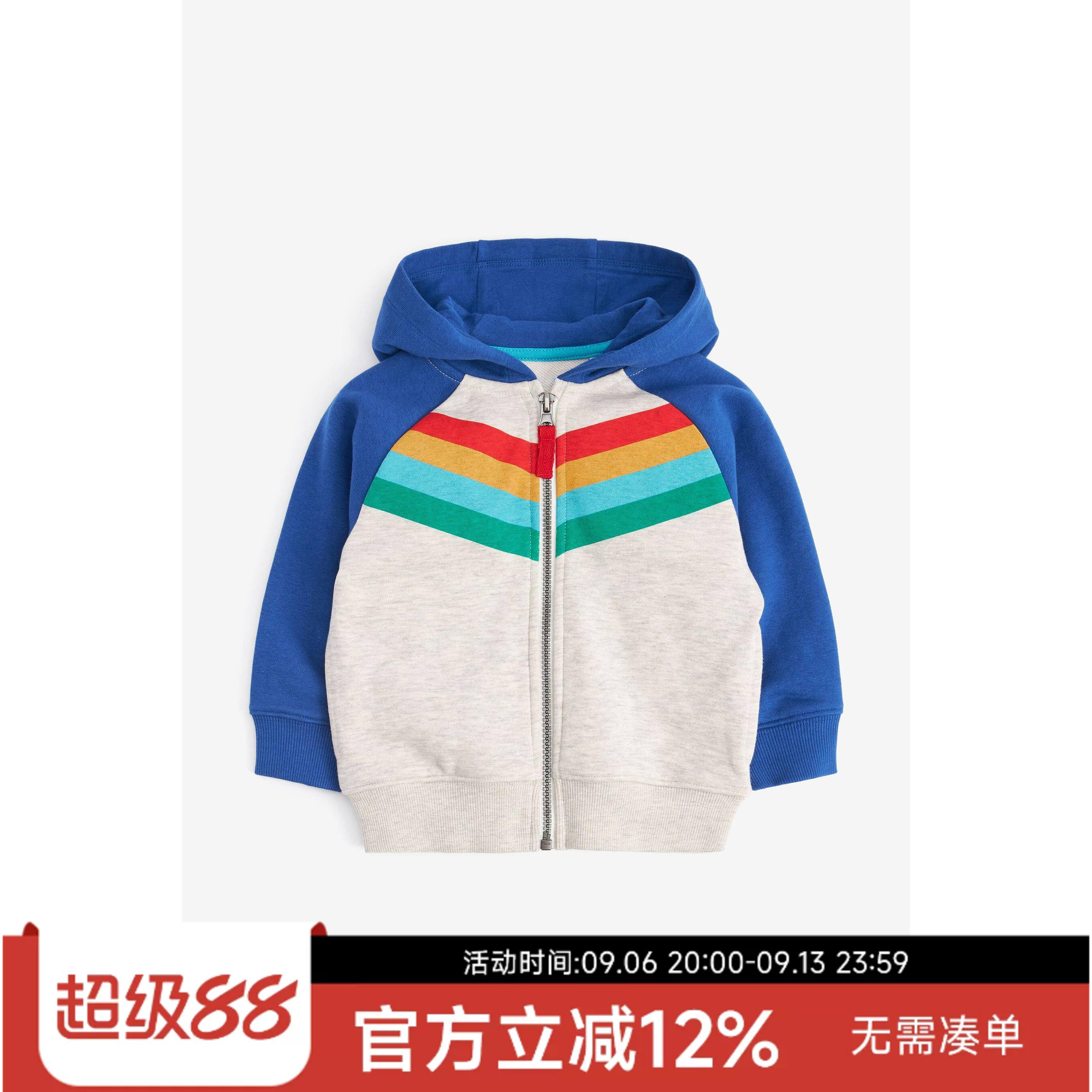 现货英国NEXT正品春秋男童男宝宝蓝拼色连帽拉链卫衣外套运动衫