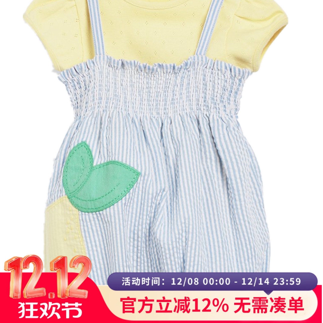 部分现货英国NEXT童装女宝短袖背带裤套装连体衣婴儿纯棉哈衣夏