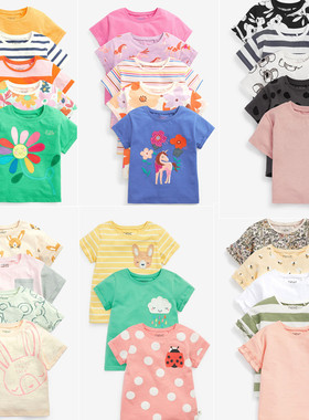 现货英国NEXT童装夏新款女童女宝宝兔子卡通圆领短袖T恤上衣3件