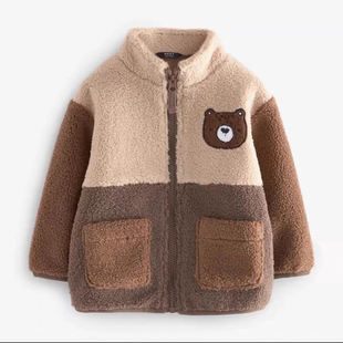 现货英国next童装男童男宝宝拼色小熊拉链棉袄外套夹克棉服棉衣