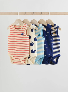 现货英国进口NEXT婴幼儿无袖纯棉三角哈衣宝宝夏日海洋背心包屁衣