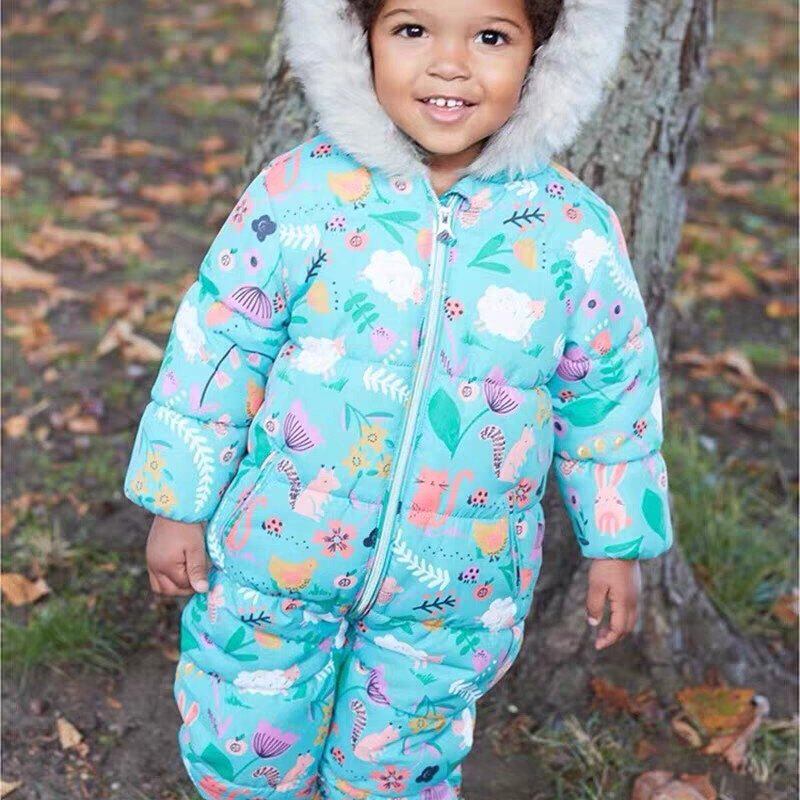 英国Next童装女童女宝宝25新款蓝色动物连帽连体服棉服外套滑雪服