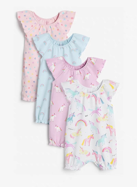 现货英国NEXT童装女宝宝新生婴儿彩色独角兽短袖连体衣连身裤爬服