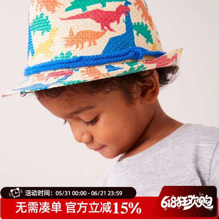 现货英国Next童帽25新款男童宝宝恐龙防晒帽遮阳帽儿童帽子草帽