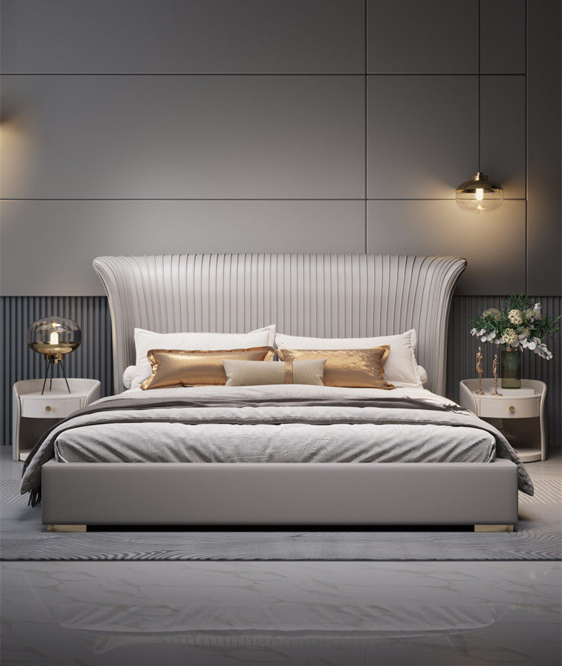 意式轻奢皮床主卧婚床豪华北欧现代简约1.8米双人床后现代极简床