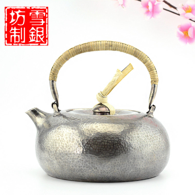 银茶壶 纯银999功夫茶 纯手工口打出一张打烧水茶壶日本银壶茶具