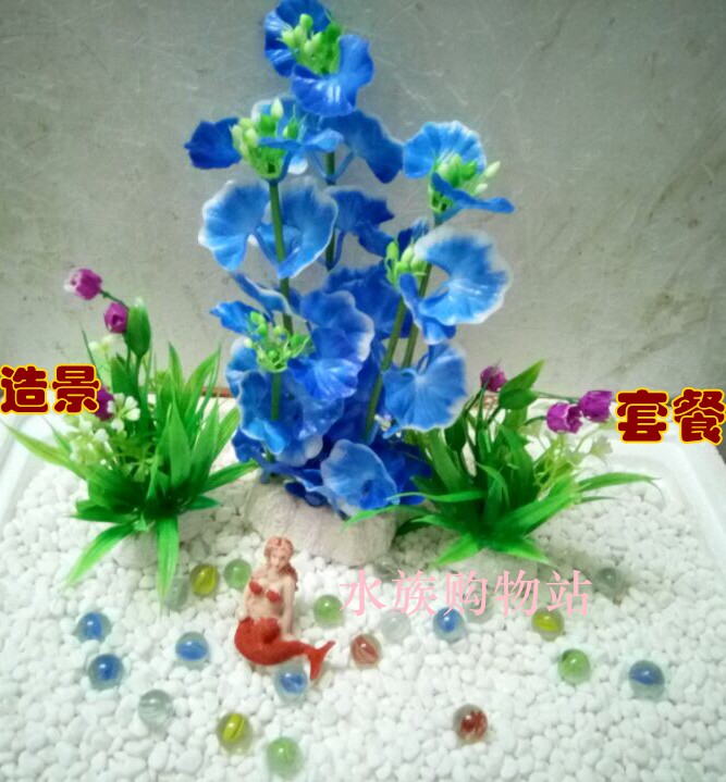 鱼缸造景装饰套餐5斤石头+3个水草+15个水晶石+一个美人