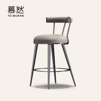 Muran慕然吧椅简约现代轻奢全真皮吧台椅高端意式设计师高脚椅