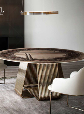 Rugiano彩绘圆餐桌Marble villa dining table for home use定制