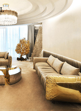 Boca do lobo黄铜锤纹褶皱沙发真皮Luxurious leather sofa上海