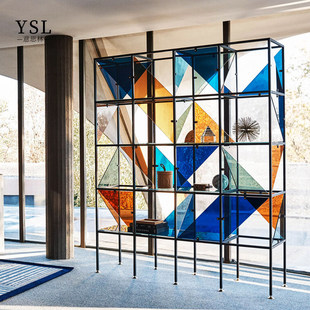 芬迪书架家具现代创意彩色几何拼接书柜金属框架储物柜上海