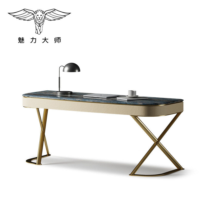 魅力大师意式极简书桌豪华别墅书房设计师款书桌天然大理石办公桌