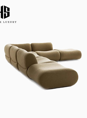 HEISHE LEMMY模块沙发组合法式奶油风客厅转角L型羊羔绒布艺沙发
