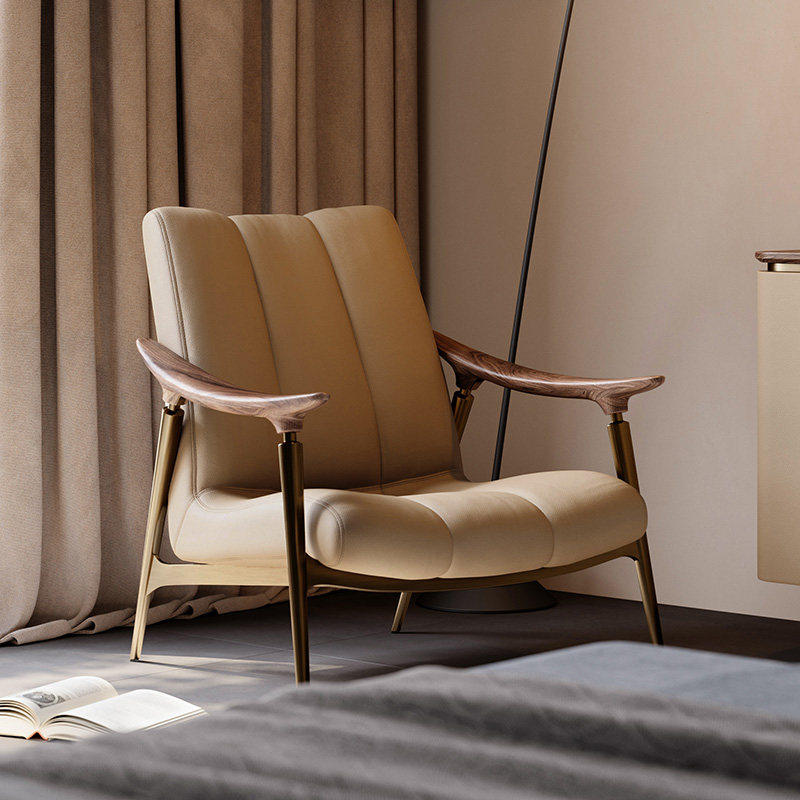 TAZA 胡桃木沙发椅 别墅全屋搭配客厅系列 意大利全真皮休闲 椅