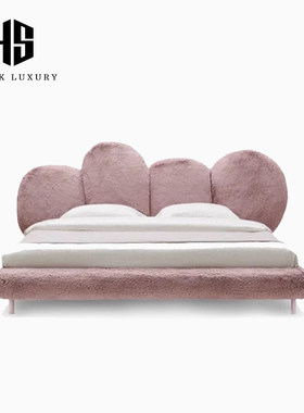 HEISHE Cipria粉扑床花瓣布艺主卧室高端大气粉红色奶油风公主床