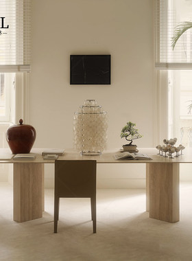 Meridiani奶油风长餐桌Cream-colored long dining table浙江定制