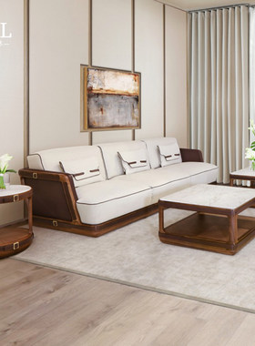 Ludovica沙发纯实木真皮双拼色Simple and spacious leather sofa