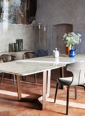 Poltrona Frau长餐桌极简大理石Minimalist marble dining table