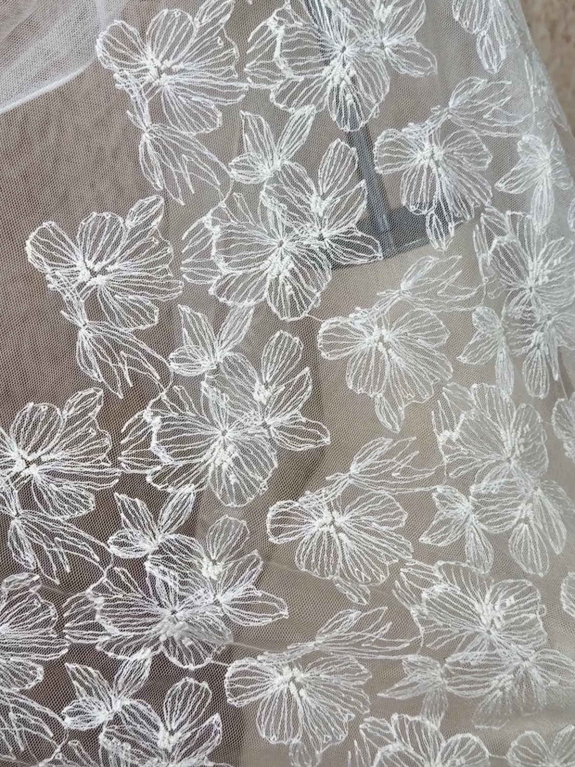 米色刺绣蕾丝网纱面料绣花辅料服装连衣裙旗袍婚纱礼服设计师布料