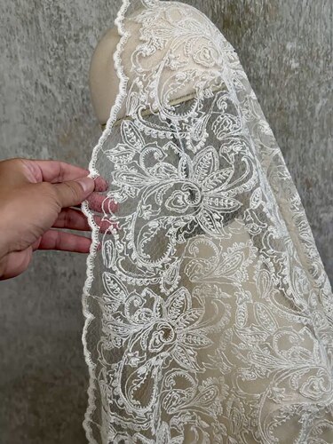 棉线刺绣蕾丝面料复古法式绣花服装旗袍婚纱礼服设计师布料Diy