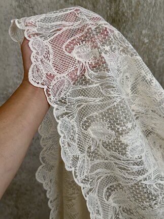 米色棉线提花刺绣蕾丝立体绣花面料桌布服装婚纱布料复古Diy辅料