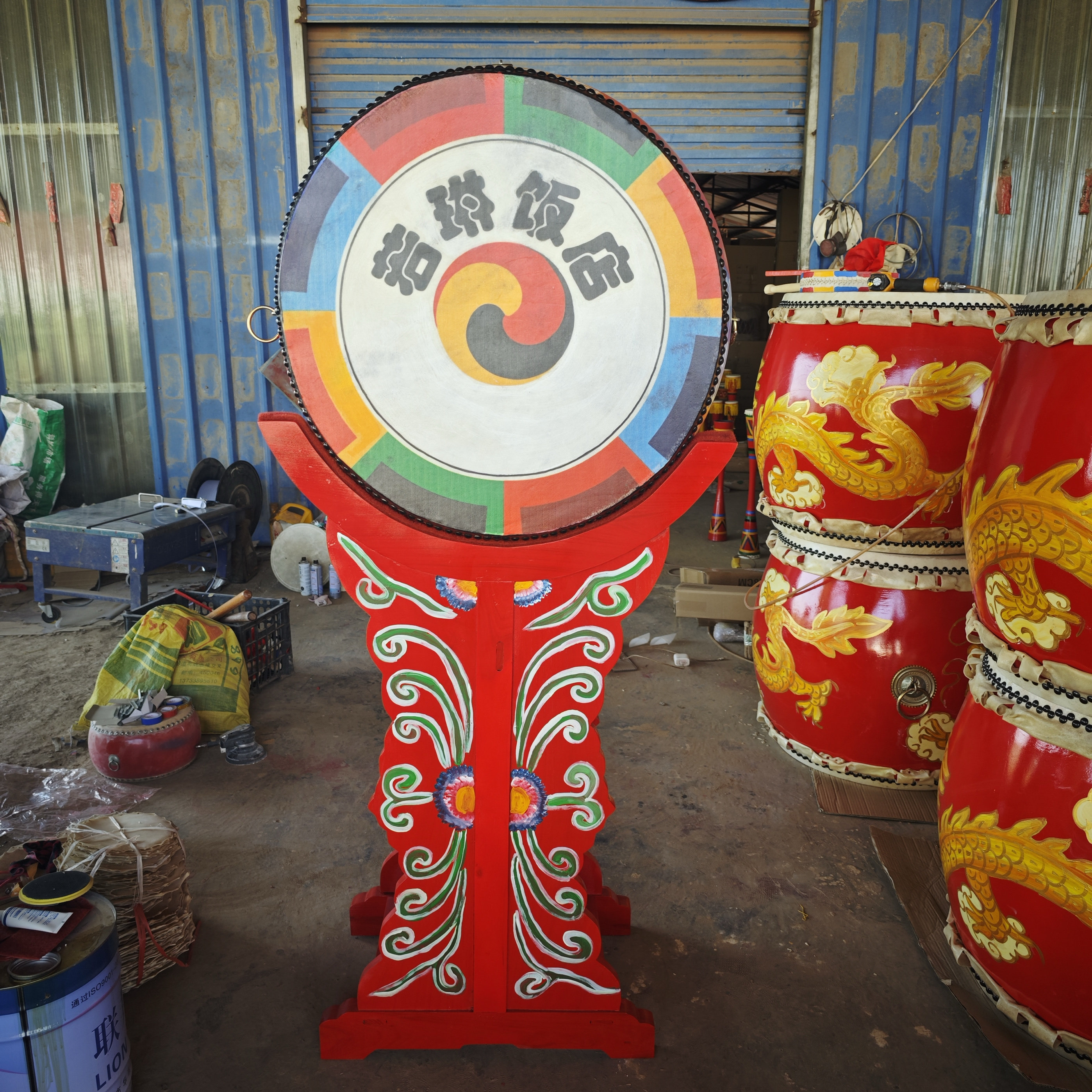 牛皮鼓韩式大鼓 朝鲜鼓 彩绘鼓实木鼓架子大厅摆放陈列韩国料理