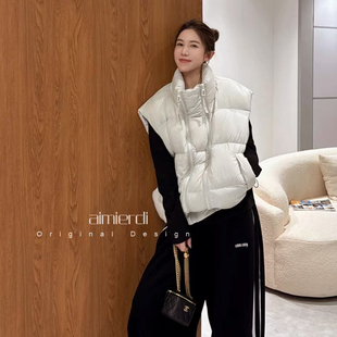立领宽松休闲羽绒马甲白鸭绒简约通勤风马夹 韩式 aimierdi新款 女装