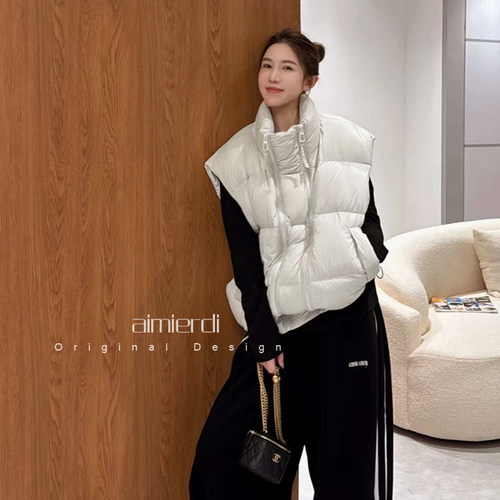 韩式立领宽松休闲通勤风羽绒马甲