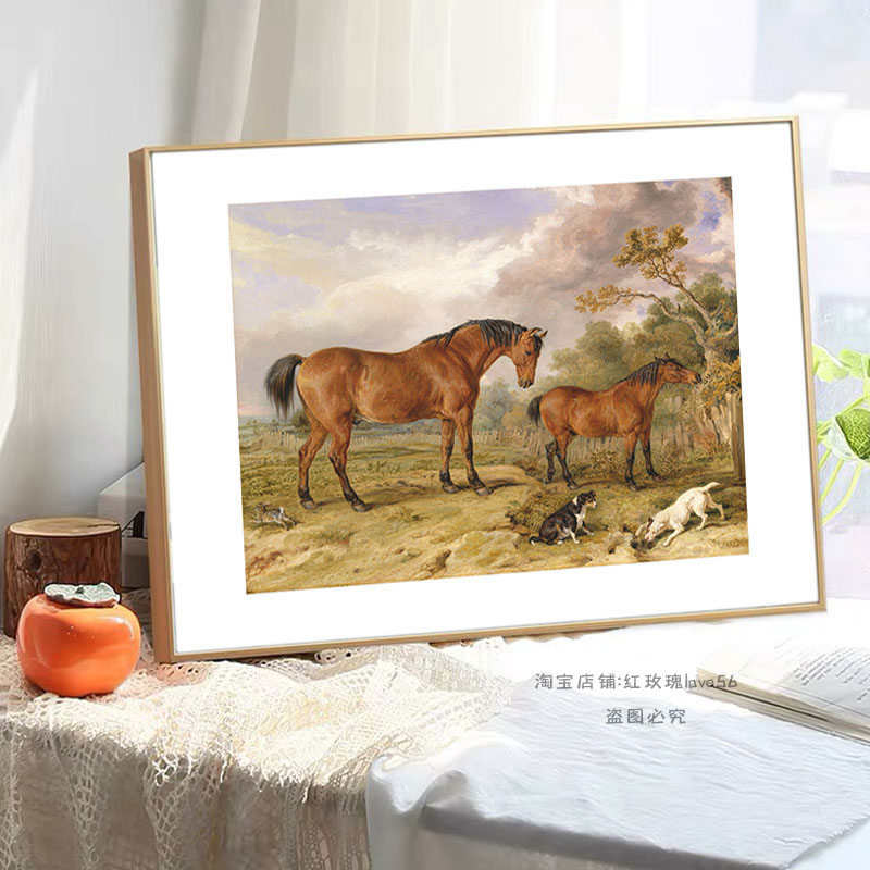 餐厅装饰画书房挂画办公室墙壁画现代简约有框画动物马复古怀旧风图片