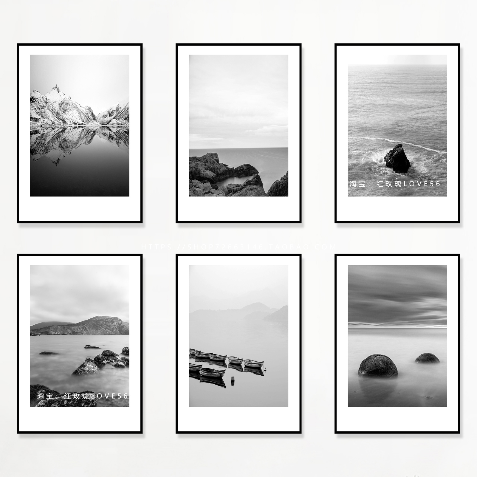 墙画客厅挂画办公室过道背景墙面壁画现代简约黑白山水风景装饰画