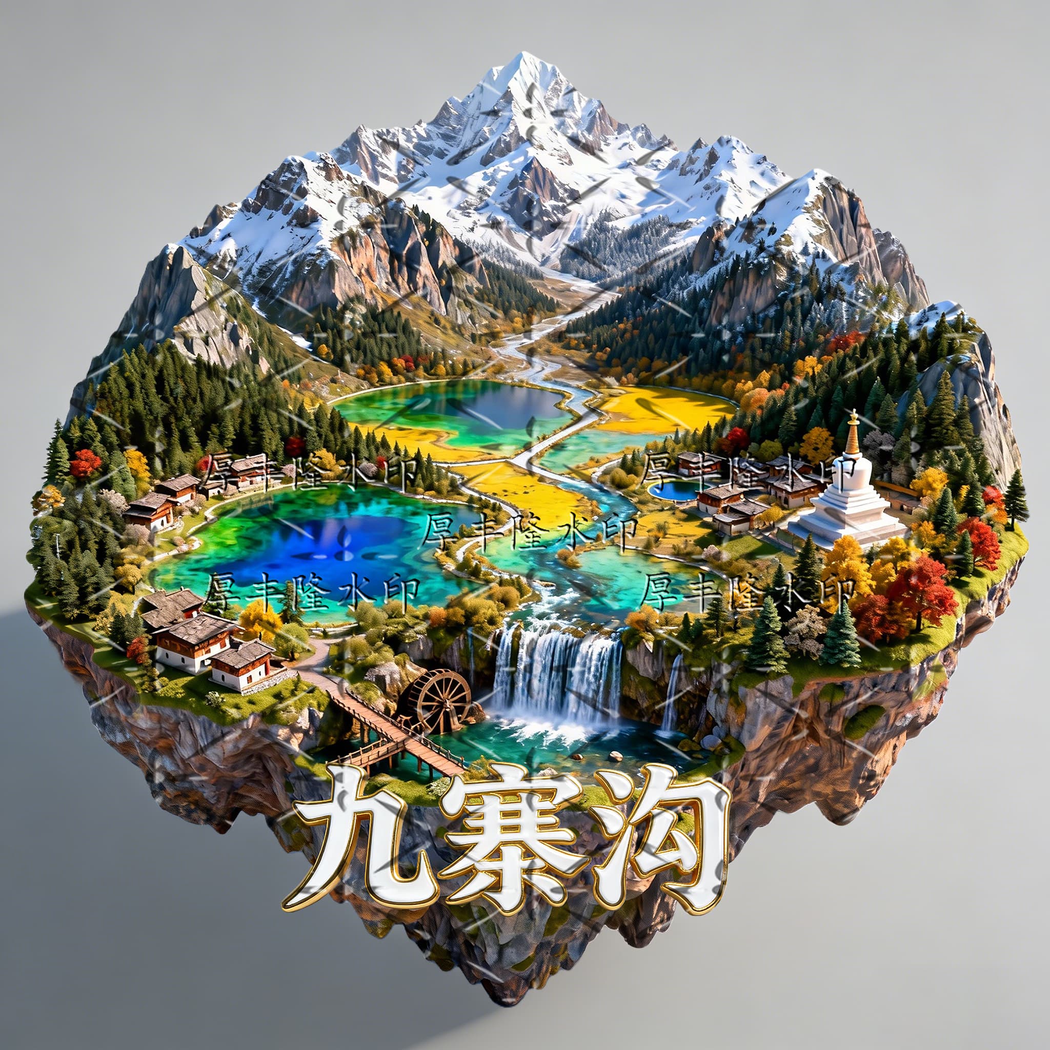 九寨沟金属浮雕强磁冰箱贴