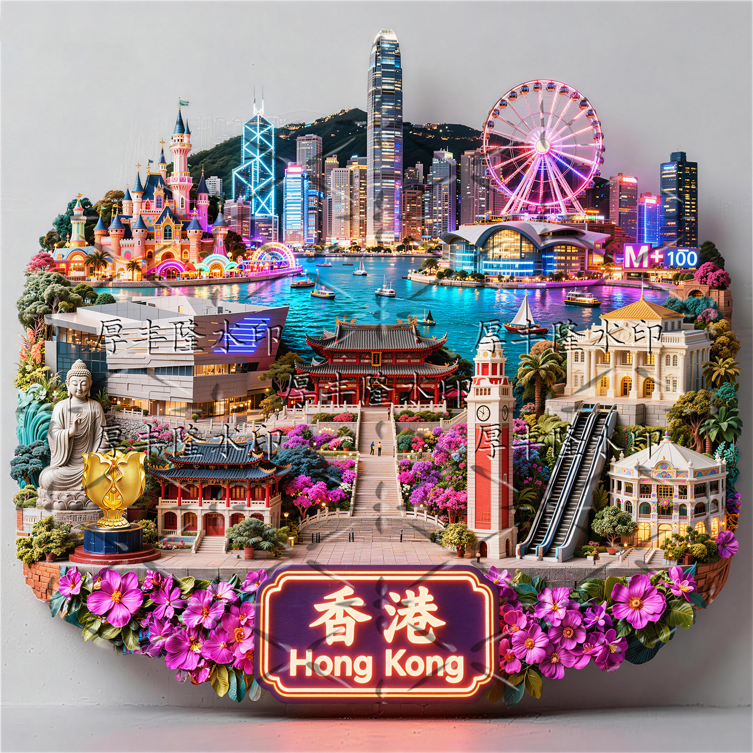 香港维多利亚金属浮雕强磁冰箱贴