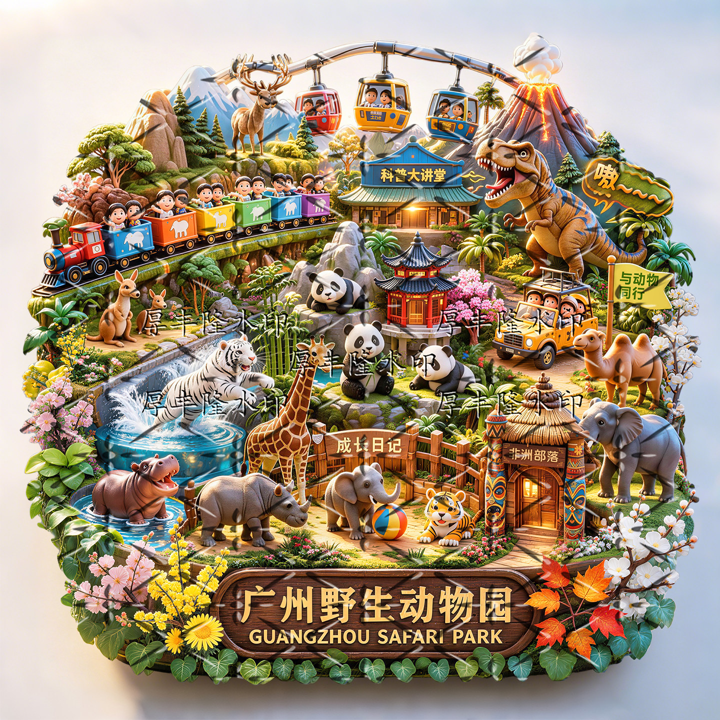 广州长隆动物园立体金属冰箱贴