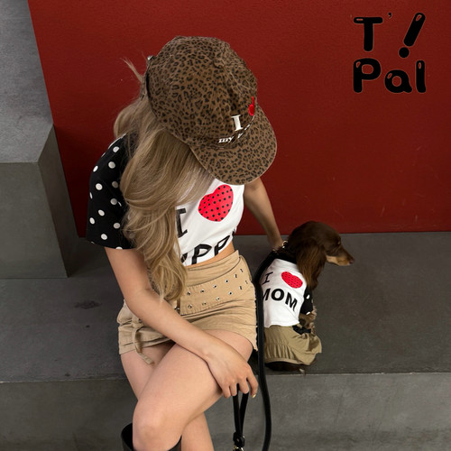 T-Pal 腊肠纯棉插肩袖波点风宠物亲子夏季薄款印花百搭T恤