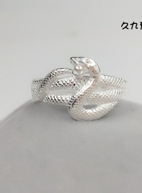 纯银戒指女999足银蛇  纯银戒指女999纯银银白蛇食指戒指个性