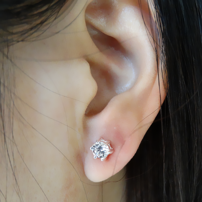 99纯银仿真钻石耳钉 日韩防过敏耳钻潮男女六爪小钻石耳环99足银