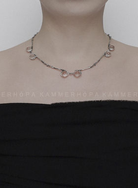 kammerhopa 设计师品牌925银做旧哑光骷髅镶嵌多个水晶球项链新款